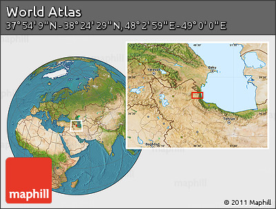 Satellite Location Map of the Area around 38° 9' 19" N, 48° 31' 29" E