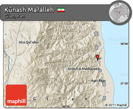 Shaded Relief Map of Kūnash Maḩalleh