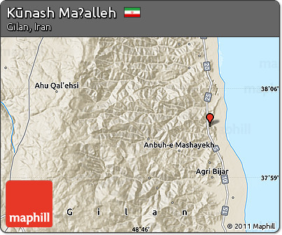 Shaded Relief Map of Kūnash Maḩalleh