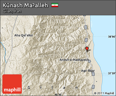 Shaded Relief Map of Kūnash Maḩalleh