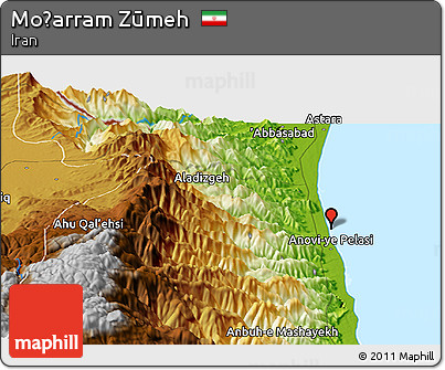 Physical Panoramic Map of Moḩarram Zūmeh