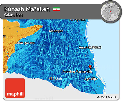Political Panoramic Map of Kūnash Maḩalleh