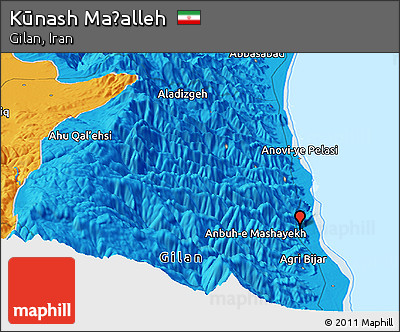 Political Panoramic Map of Kūnash Maḩalleh