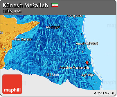 Political Panoramic Map of Kūnash Maḩalleh