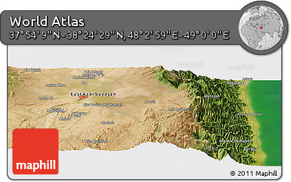 Satellite Panoramic Map of the Area around 38° 9' 19" N, 48° 31' 29" E