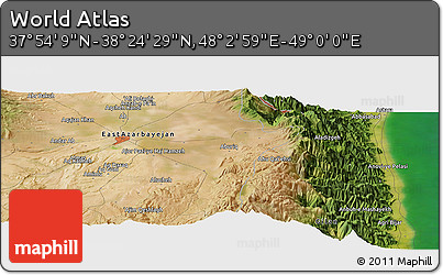 Satellite Panoramic Map of the Area around 38° 9' 19" N, 48° 31' 29" E