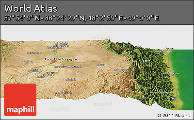 Satellite Panoramic Map of the Area around 38° 9' 19" N, 48° 31' 29" E