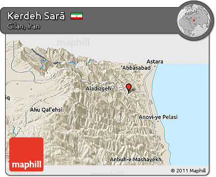 Shaded Relief Panoramic Map of Kerdeh Sarā