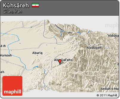 Shaded Relief Panoramic Map of Kūhsāreh