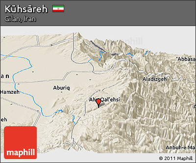 Shaded Relief Panoramic Map of Kūhsāreh