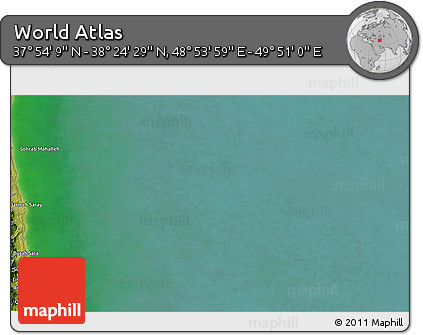 Satellite 3D Map of the Area around 38° 9' 19" N, 49° 22' 30" E