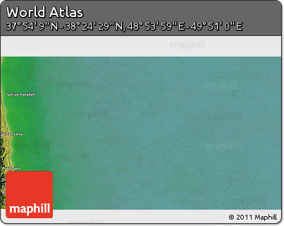 Satellite 3D Map of the Area around 38° 9' 19" N, 49° 22' 30" E
