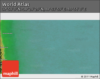 Satellite 3D Map of the Area around 38° 9' 19" N, 49° 22' 30" E