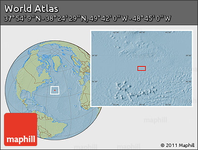 Savanna Style Location Map of the Area around 38° 9' 19" N, 49° 13' 30" W, hill shading