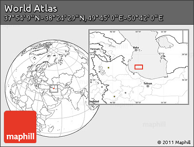 Blank Location Map of the Area around 38° 9' 19" N, 50° 13' 30" E