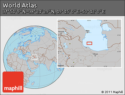 Gray Location Map of the Area around 38° 9' 19" N, 50° 13' 30" E