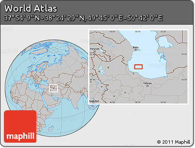Gray Location Map of the Area around 38° 9' 19" N, 50° 13' 30" E