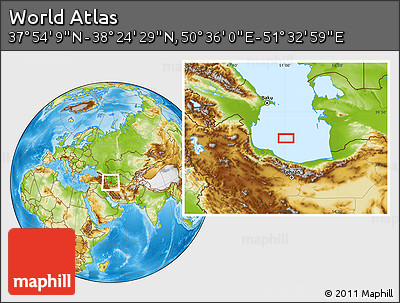 Physical Location Map of the Area around 38° 9' 19" N, 51° 4' 30" E