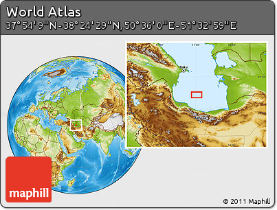 Physical Location Map of the Area around 38° 9' 19" N, 51° 4' 30" E