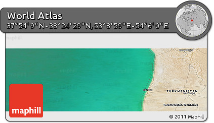 Satellite Panoramic Map of the Area around 38° 9' 19" N, 53° 37' 30" E