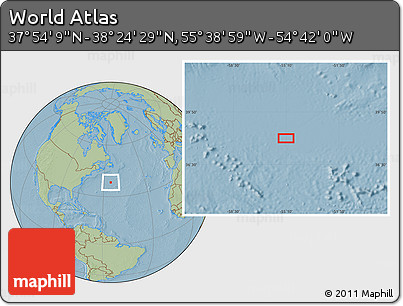Savanna Style Location Map of the Area around 38° 9' 19" N, 55° 10' 29" W, hill shading
