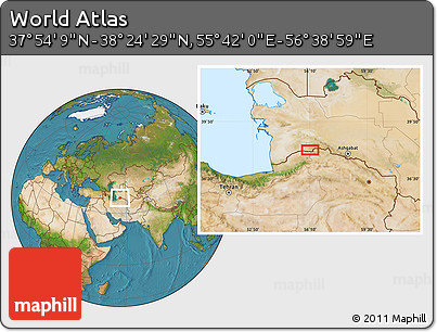 Satellite Location Map of the Area around 38° 9' 19" N, 56° 10' 29" E