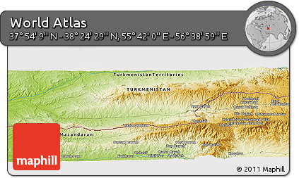 Physical Panoramic Map of the Area around 38° 9' 19" N, 56° 10' 29" E