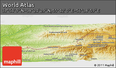 Physical Panoramic Map of the Area around 38° 9' 19" N, 56° 10' 29" E
