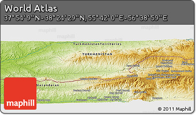 Physical Panoramic Map of the Area around 38° 9' 19" N, 56° 10' 29" E