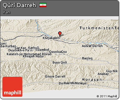 Shaded Relief Panoramic Map of Qūrī Darreh