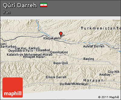 Shaded Relief Panoramic Map of Qūrī Darreh