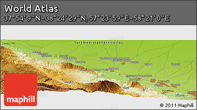 Physical Panoramic Map of the Area around 38° 9' 19" N, 57° 52' 30" E