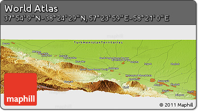 Physical Panoramic Map of the Area around 38° 9' 19" N, 57° 52' 30" E