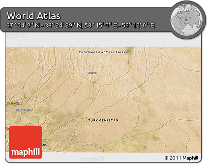 Satellite 3D Map of the Area around 38° 9' 19" N, 58° 43' 30" E