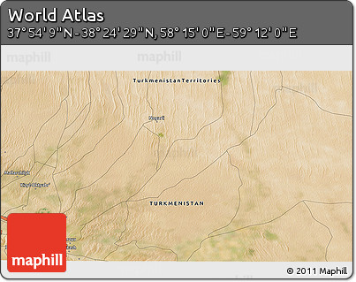 Satellite 3D Map of the Area around 38° 9' 19" N, 58° 43' 30" E