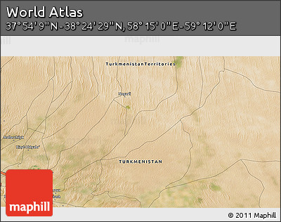 Satellite 3D Map of the Area around 38° 9' 19" N, 58° 43' 30" E