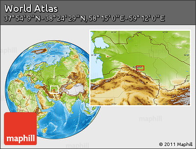 Physical Location Map of the Area around 38° 9' 19" N, 58° 43' 30" E