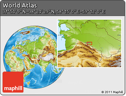 Physical Location Map of the Area around 38° 9' 19" N, 58° 43' 30" E