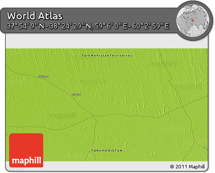 Physical 3D Map of the Area around 38° 9' 19" N, 59° 34' 30" E