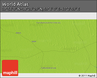 Physical 3D Map of the Area around 38° 9' 19" N, 59° 34' 30" E