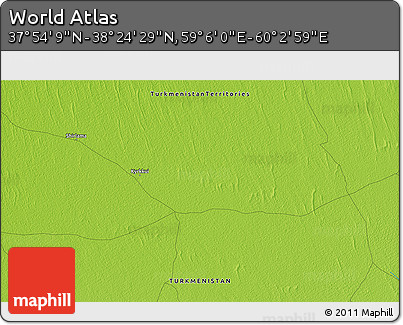 Physical 3D Map of the Area around 38° 9' 19" N, 59° 34' 30" E