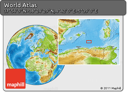 Physical Location Map of the Area around 38° 9' 19" N, 5° 10' 30" E