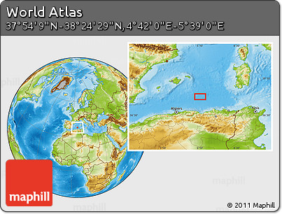 Physical Location Map of the Area around 38° 9' 19" N, 5° 10' 30" E