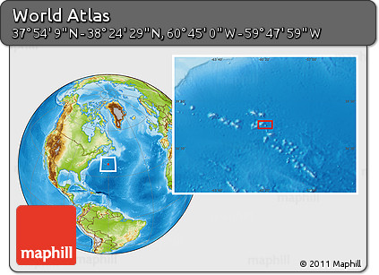 Physical Location Map of the Area around 38° 9' 19" N, 60° 16' 29" W