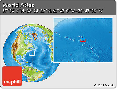 Physical Location Map of the Area around 38° 9' 19" N, 60° 16' 29" W