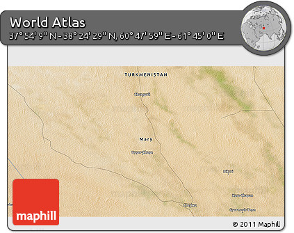 Satellite 3D Map of the Area around 38° 9' 19" N, 61° 16' 29" E