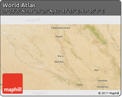 Satellite 3D Map of the Area around 38° 9' 19" N, 61° 16' 29" E