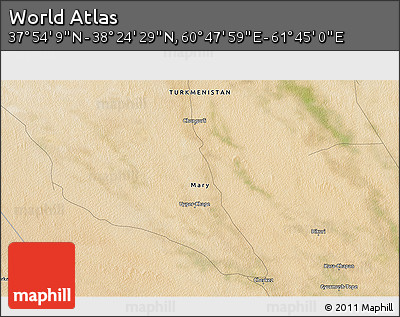 Satellite 3D Map of the Area around 38° 9' 19" N, 61° 16' 29" E