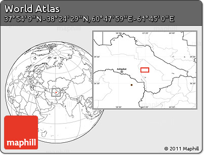 Blank Location Map of the Area around 38° 9' 19" N, 61° 16' 29" E
