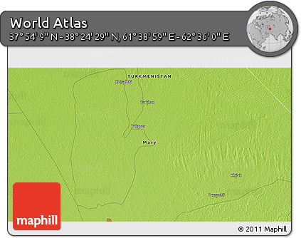 Physical 3D Map of the Area around 38° 9' 19" N, 62° 7' 30" E